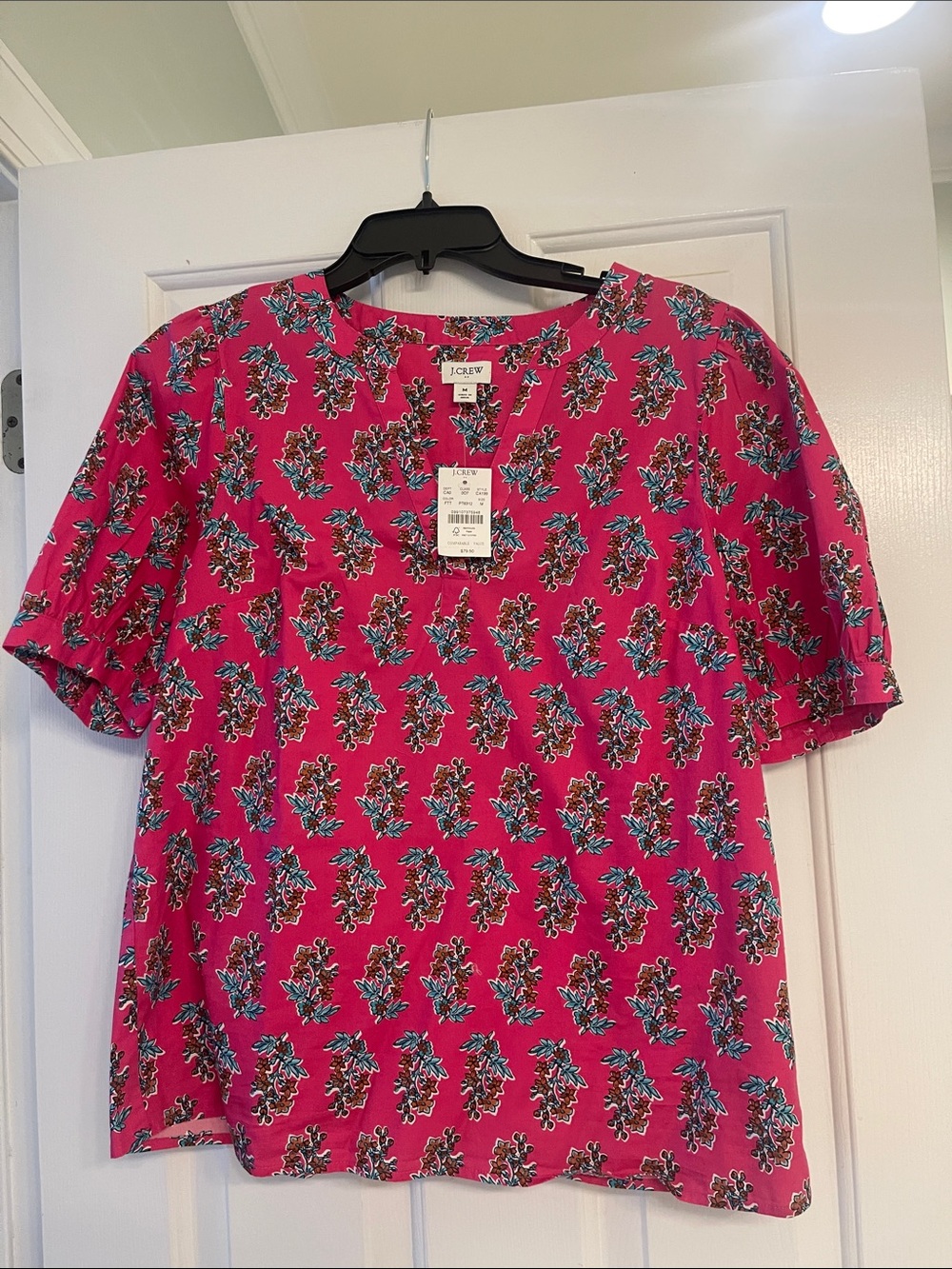 J. Crew Hot Pink Floral Short Sleeve Top